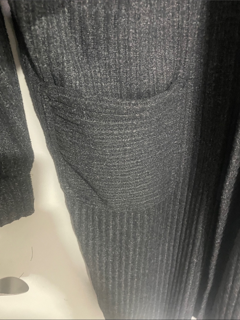 Long Open-Front Charcoal Ribbed Cardigan - Picture 4 of 7